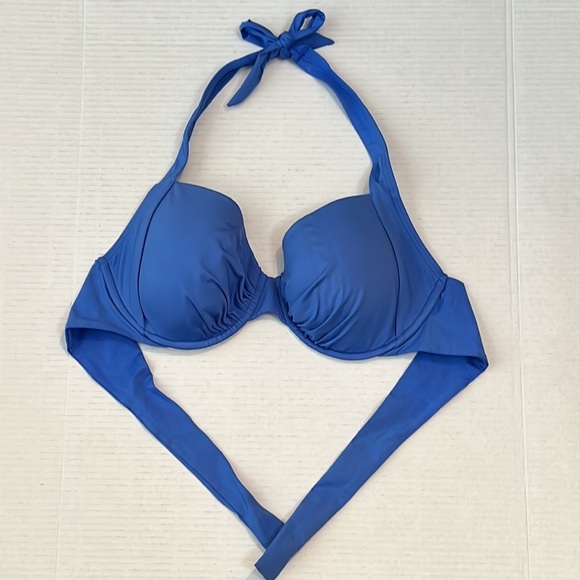 Kenneth Cole Reaction Cobalt Blue Padded Swimsuit Halter Bikini Top Size 38D - Picture 2 of 7